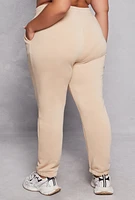 Womens Plus Size Fleece Drawstring High Waist Sweatpants, Khaki, Size 2X