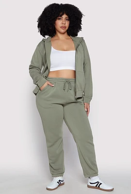 Womens Plus Fleece Drawstring High Waist Sweatpants,