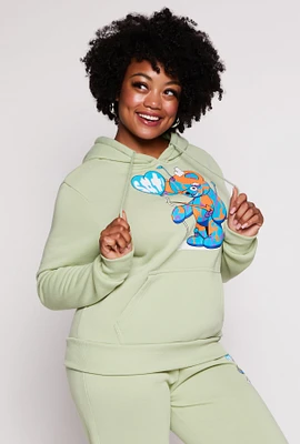 Womens Plus Size Bear Graphic Pullover Hoodie, Green, Size 1X