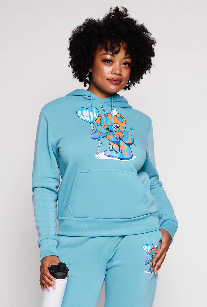Womens Plus Bear Graphic Pullover Hoodie,