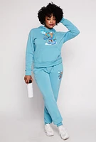 Womens Plus Bear Graphic Pullover Hoodie,