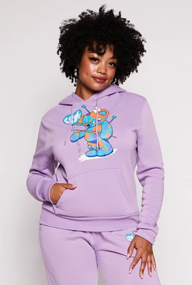 Womens Plus Size Bear Graphic Pullover Hoodie, Purple, Size 1X