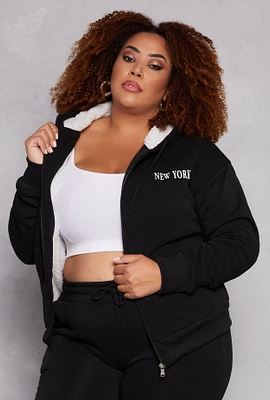 Womens Plus Size City Graphic Zip Front Hoodie, Black, Size 3X