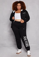 Womens Plus Size City Graphic Zip Front Hoodie, Black, Size 3X
