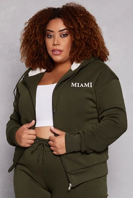 Womens Plus Size City Graphic Zip Front Hoodie, Green, Size 1X