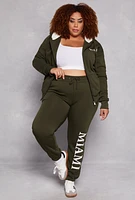 Womens Plus Size City Graphic Zip Front Hoodie, Green, Size 1X
