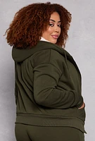 Womens Plus Size City Graphic Zip Front Hoodie, Green, Size 1X
