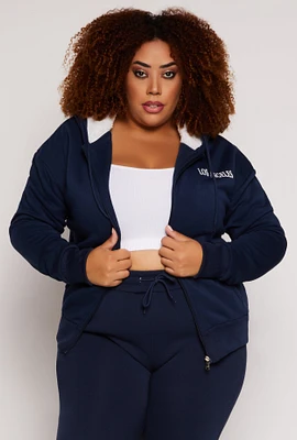 Womens Plus City Graphic Zip Front Hoodie, 2X