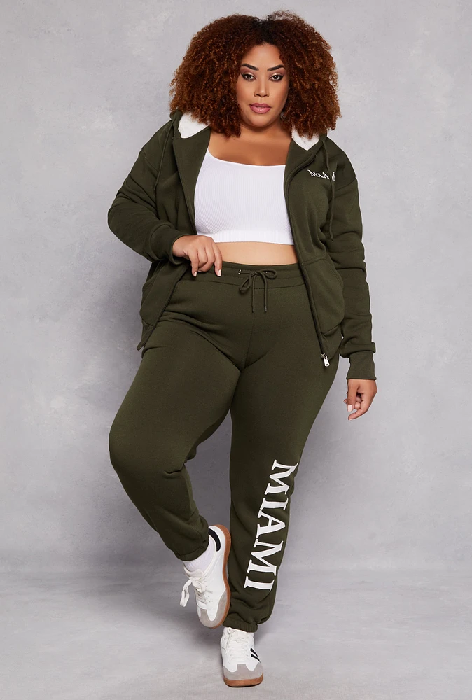 Womens Plus Size City Graphic Sweatpants, Green, Size 3X