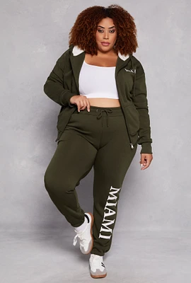 Womens Plus Size City Graphic Sweatpants, Green, Size 3X