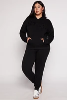 Womens Plus Size New York Chenille Graphic Pullover Hoodie, Black, Size 1X