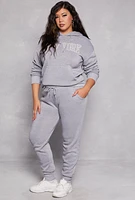 Womens Plus Size New York Chenille Graphic Pullover Hoodie, Grey, Size 1X