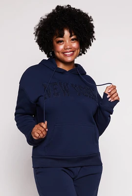 Womens Plus New York Chenille Graphic Pullover Hoodie, 2X