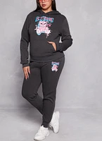 Womens Plus Size Attitude Bear Graphic Pullover Hoodie, Grey, Size 2X