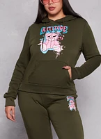Womens Plus Attitude Bear Graphic Pullover Hoodie, 1X