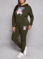 Womens Plus Attitude Bear Graphic Pullover Hoodie, 1X