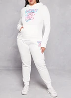 Womens Plus Size Attitude Bear Graphic Joggers, White, Size 2X