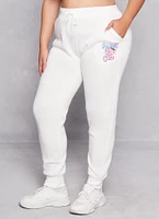 Womens Plus Size Attitude Bear Graphic Joggers, White, Size 2X