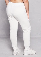 Womens Plus Size Attitude Bear Graphic Joggers, White, Size 2X