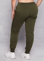 Womens Plus Size Attitude Bear Graphic Joggers, Green, Size 2X