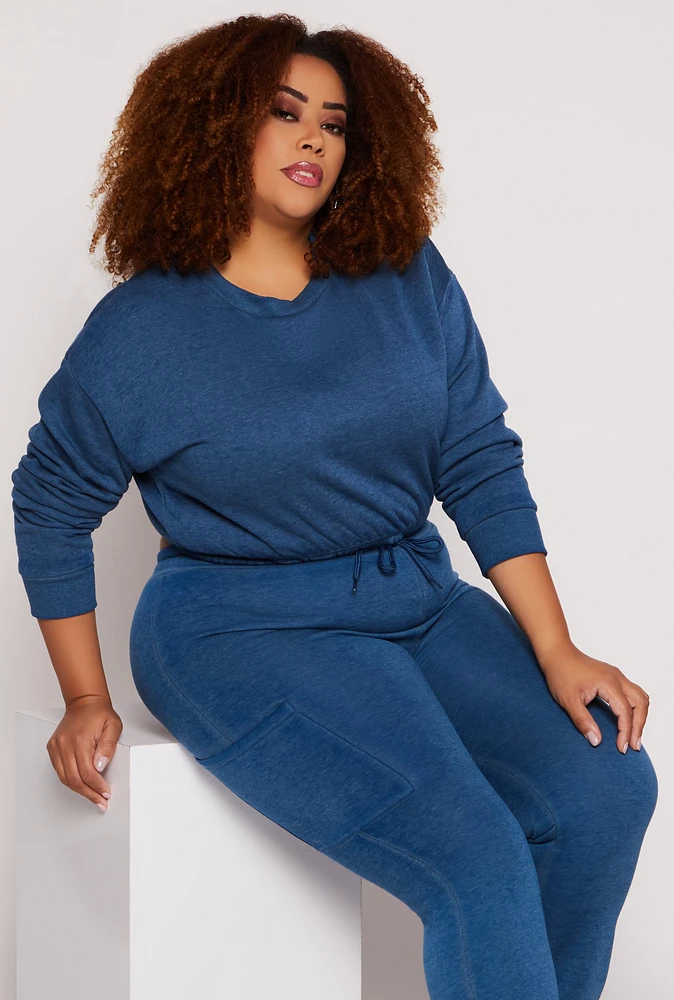 Womens Plus Size Fleece Cropped Sweatshirt, Blue, Size 1X