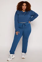 Womens Plus Size Fleece Cropped Sweatshirt, Blue, Size 1X