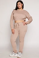 Womens Plus Fleece Cropped Sweatshirt, Beige,