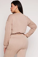 Womens Plus Fleece Cropped Sweatshirt, Beige,
