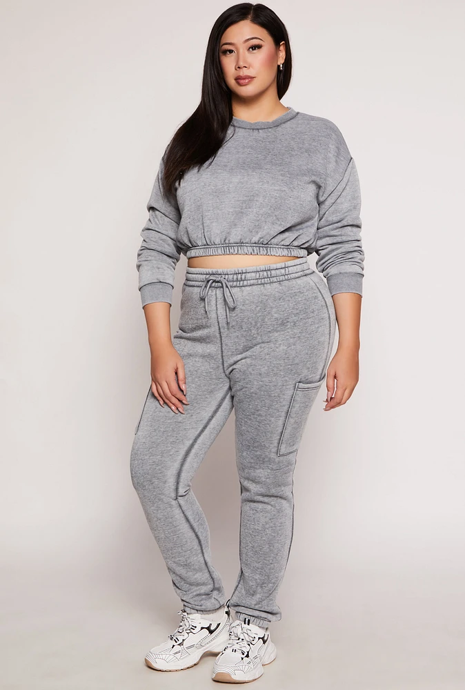 Womens Plus Size Fleece Drawstring Sweatpants, Grey, Size 1X