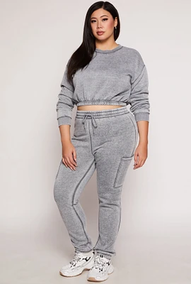 Womens Plus Size Fleece Drawstring Sweatpants, Grey, Size 1X