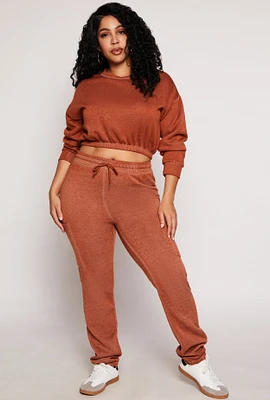 Womens Plus Size Fleece Drawstring Sweatpants, Brown, Size 1X