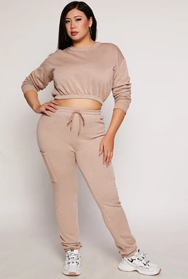 Womens Plus Size Fleece Drawstring Sweatpants, Khaki, Size 2X