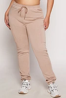 Womens Plus Size Fleece Drawstring Sweatpants, Khaki, Size 2X