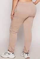 Womens Plus Size Fleece Drawstring Sweatpants, Khaki, Size 2X
