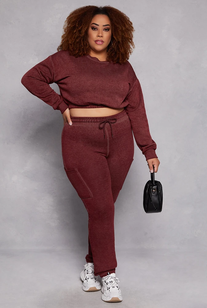 Womens Plus Size Fleece Drawstring Sweatpants, Burgundy, Size 1X