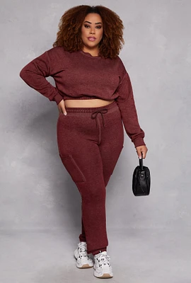 Womens Plus Size Fleece Drawstring Sweatpants, Burgundy, Size 1X