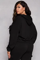 Womens Plus Size Fleece Cargo Pocket Zip Front Hoodie, Black, Size 2X
