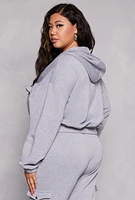 Womens Plus Size Fleece Cargo Pocket Zip Front Hoodie, Grey, Size 1X