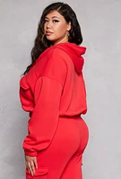 Womens Plus Size Fleece Cargo Pocket Zip Front Hoodie, Red, Size 1X