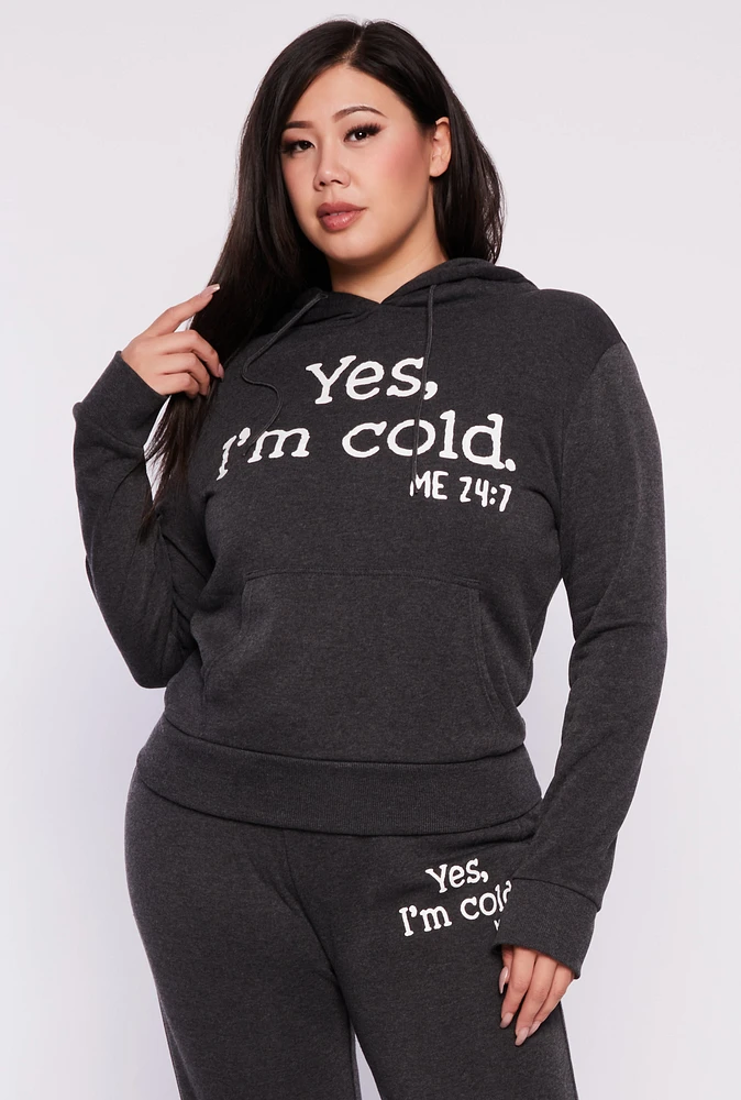 Womens Plus Size Yes Im Cold Hoodie, Grey, Size 1X