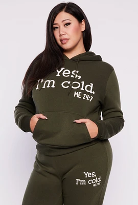 Womens Plus Size Yes Im Cold Hoodie, Green, Size 2X