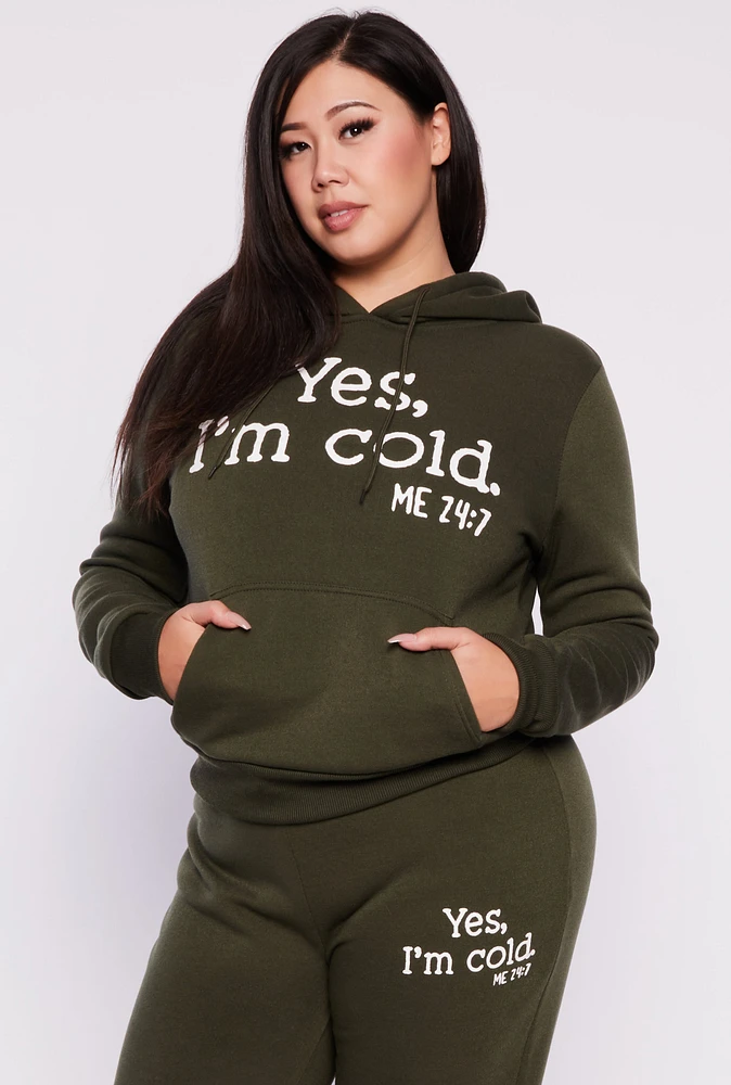 Womens Plus Size Yes Im Cold Hoodie, Green, Size 3X