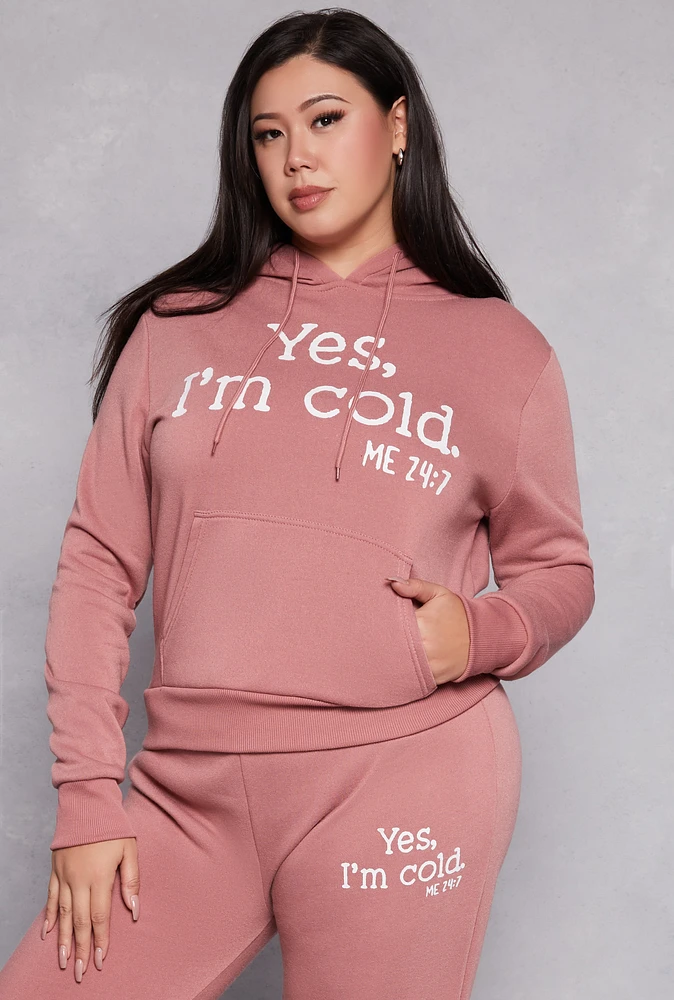 Womens Plus Size Yes Im Cold Hoodie, Pink, Size 1X