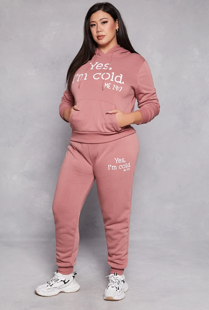 Womens Plus Yes Im Cold Joggers, Pink,
