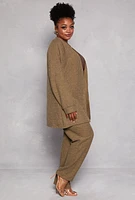 Womens Plus Size Ribbed Open Front Cardigan, Green, Size 2X