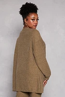 Womens Plus Size Ribbed Open Front Cardigan, Green, Size 2X