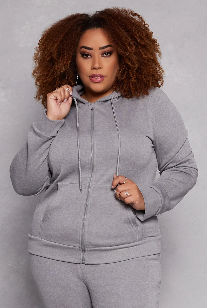 Womens Plus Size Fleece Zip Front Hoodie, Grey, Size 2X