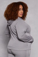 Womens Plus Size Fleece Zip Front Hoodie, Grey, Size 2X