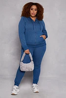 Womens Plus Size Fleece Zip Front Hoodie, Blue, Size 1X