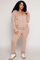 Womens Plus Size Fleece Zip Front Hoodie, Beige, Size 3X